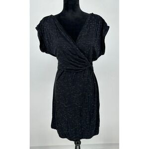 MSSP Max Studio Specialty Products Black Space Dye Faux Wrap‎ Dress Large B6